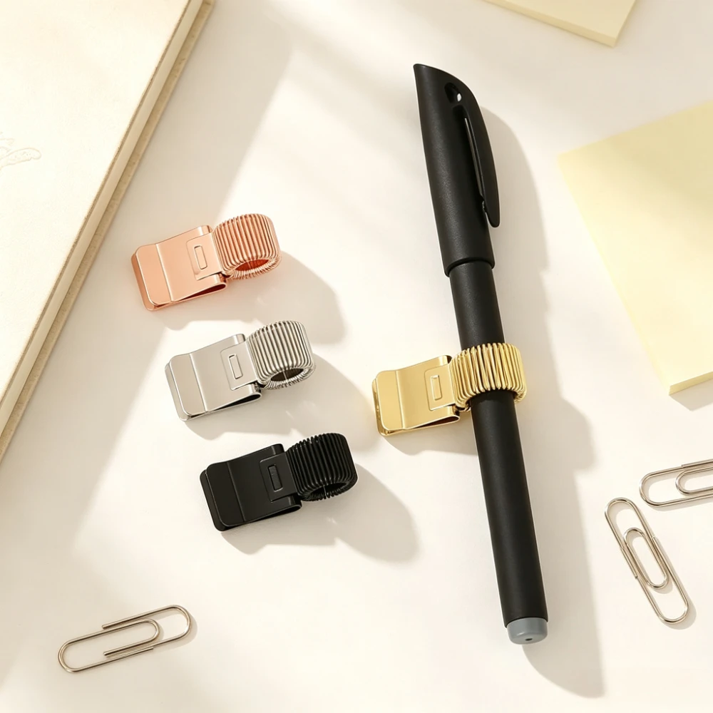 Elastic Pen Loop Clip Metal Notebook Pen Holder with Bookmark Portable Journal Pencil Clip School Stationery for Writing Reading