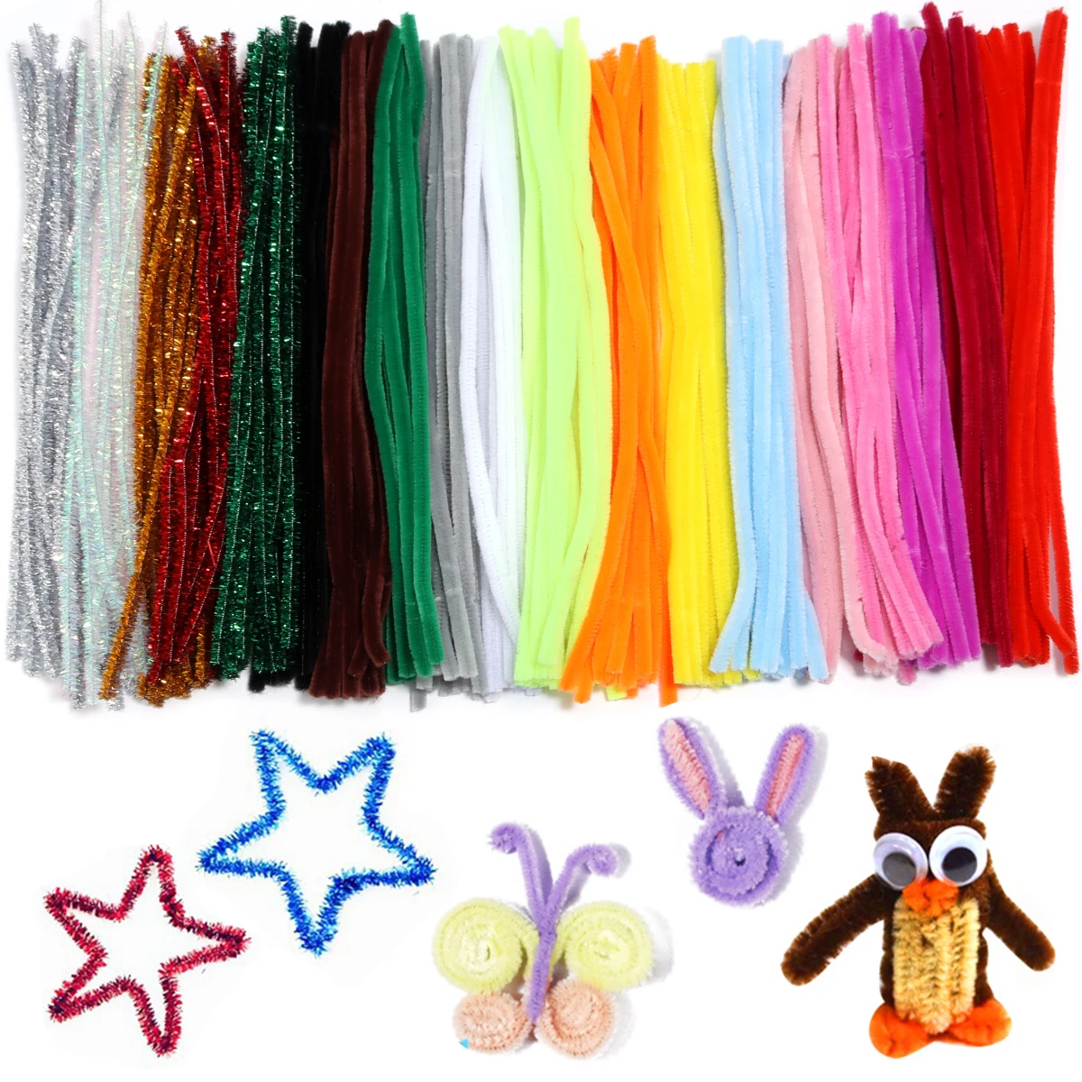 100PCS Colorful Chenille Stem Twisted Rod Wool Root Fluffy Bar Iron Wire for  DIY Handcraft Twisting Decorations Pipe Plush