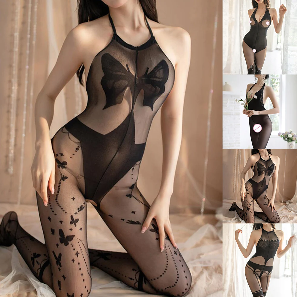 جمبسوت دانتيل مثير للنساء ، ملابس داخلية بدون فتحة رقبة ، جوارب شفافة عارية الظهر ، ضيق ، ملابس داخلية شبكية رفيعة للغاية ، ملابس مثيرة