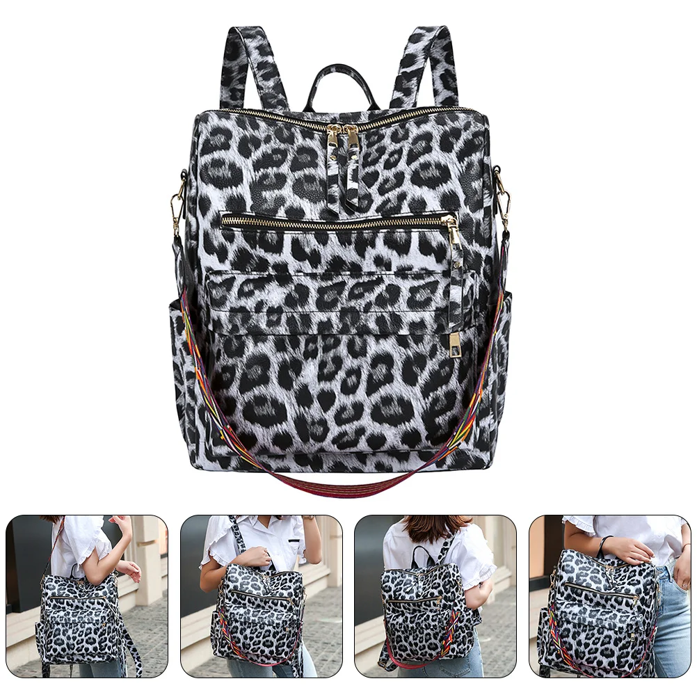 Leopard Print Backpack Large Capacity Waterproof Pu Material Student School Bag For Travel Shopping Dating Fashion Shoulder Book