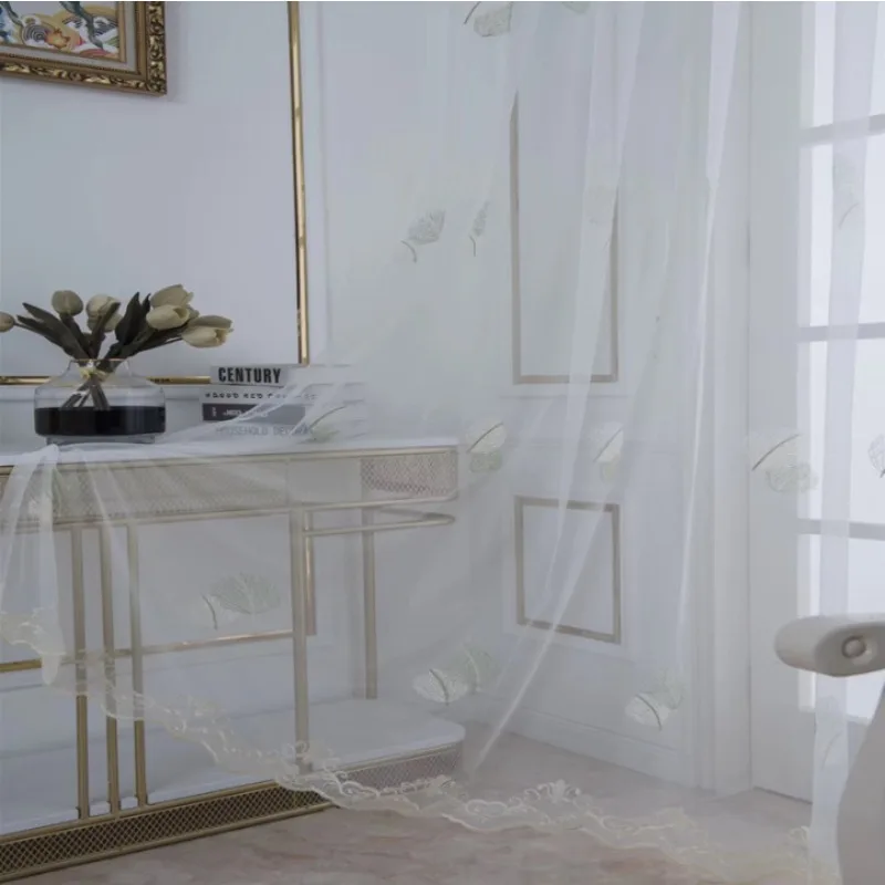 Modern Simple Embroidery Fresh Small Leaves Ghost Embroidery Yarn Living Room Bedroom Balcony Curtains