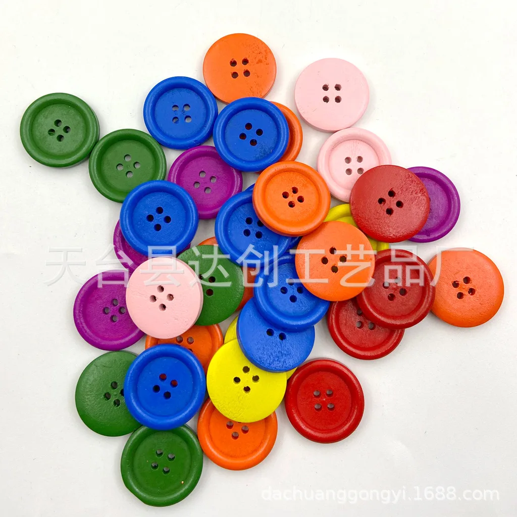Botões de borda fina coloridos de 15mm/20mm/25mm, faça você mesmo, botões de costura de roupas de madeira artesanais, 100 por pacote