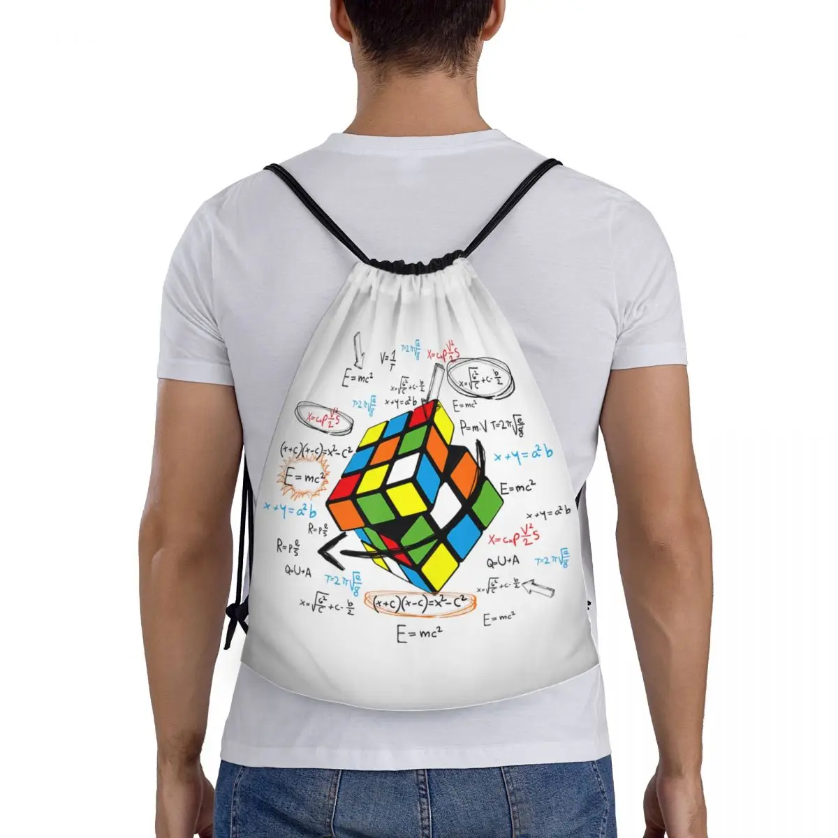 Math Rubix Rubixs Cube bolso con cordón para hombre y mujer, Mochila deportiva plegable para gimnasio, almacenamiento de compras