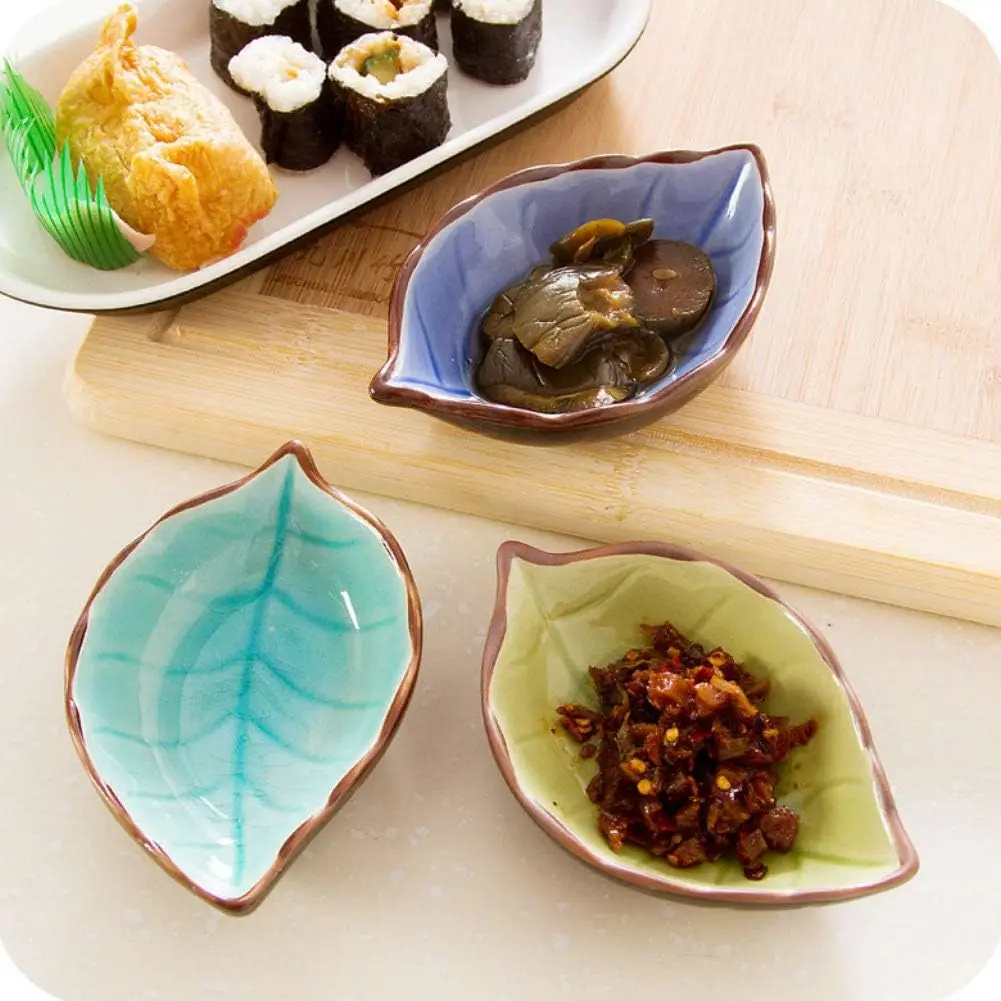 1/4 قطعة يترك السيراميك الصحن الإبداعية الجليد الكراك الصقيل ورقة السيراميك التوابل صلصة الصويا الخل لوحات المطبخ طبق متعدد الأغراض #4