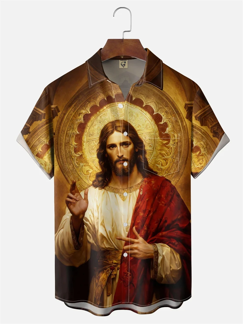 

Vintage Jesus 3D Printed Hawaiian Shirt For Men Christianity Button Down Beach Shirts Tops Summer Mens Short Sleeves Blouse Tees