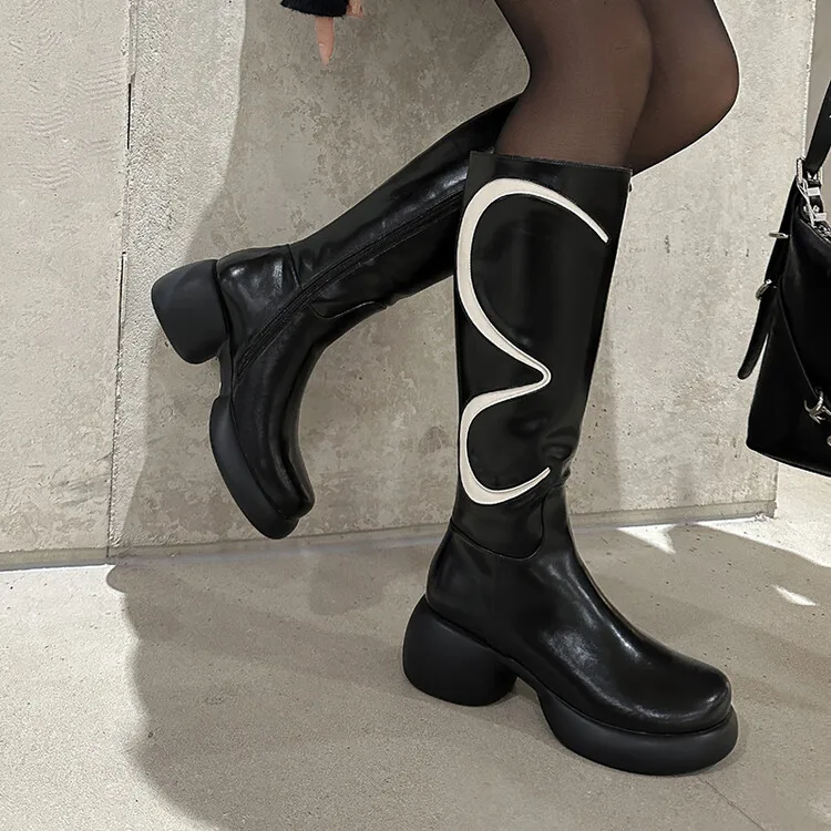 European Style Woman Boots Knee High Platfrom Autumn Winter Knight Combat Gothic Elegant Chunky Heel Women Shoe Catwalk Footwear