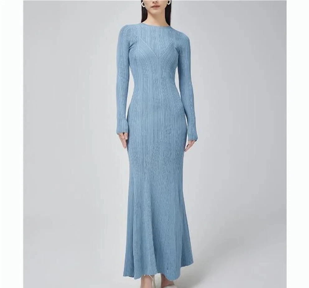 Sukienki zimowe damskie długa sukienka dzianinowa stójka obcisła czarna vintage ubrania długi rękaw dla kobiet brązowa