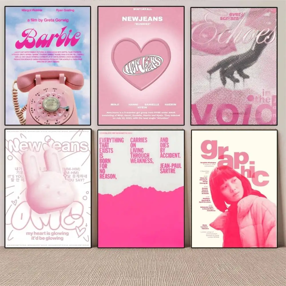 1PC Personalized pink retro dopamine poster Self-adhesive Art Waterproof Paper Sticker Coffee House Bar Room Wall Decor