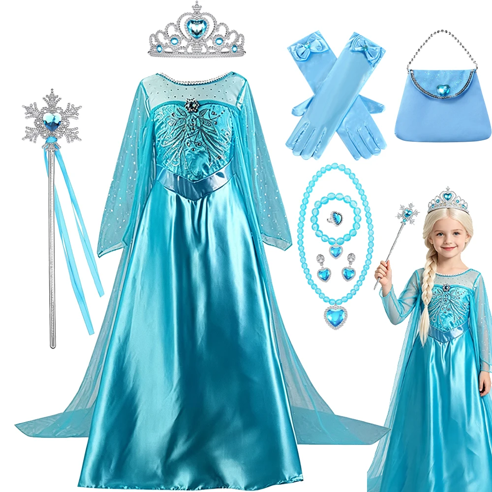 Kids Princess Costume Children Elsa Christmas Long Sleeve Clothes Girls Carnival Fancy Dress Up Halloween Kids Cosplay Dresses