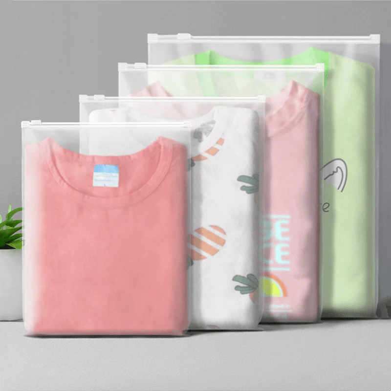 10Pcs Frosted Clothes Packaging Zipper Bags Translucent Sealed Bags T-shirt Underwear Pouches Travel Portable Storage Bag