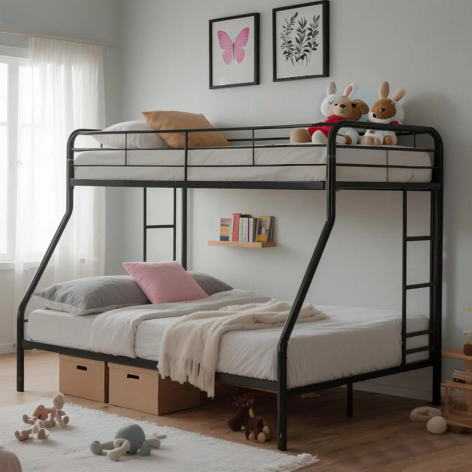 Metal Twin Over Full Bunk Bed for Teens & Adults with Ladder & 12.2
