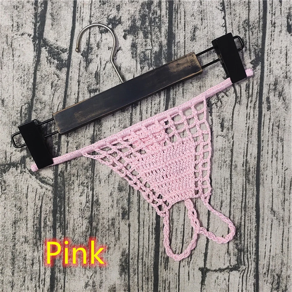 Women Hand Crochet Thong Crotchles T-back G-string Solid Pantys Lingerie Low-Rise Bikini Briefs Lingerie Beach Micro Underwear