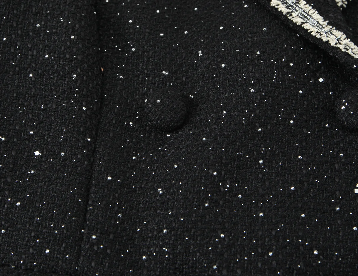 2025 Winter New Women's Casual Fashion Retro Color Block Sequin Double-Breasted Coarse Fabric Trim Blazer