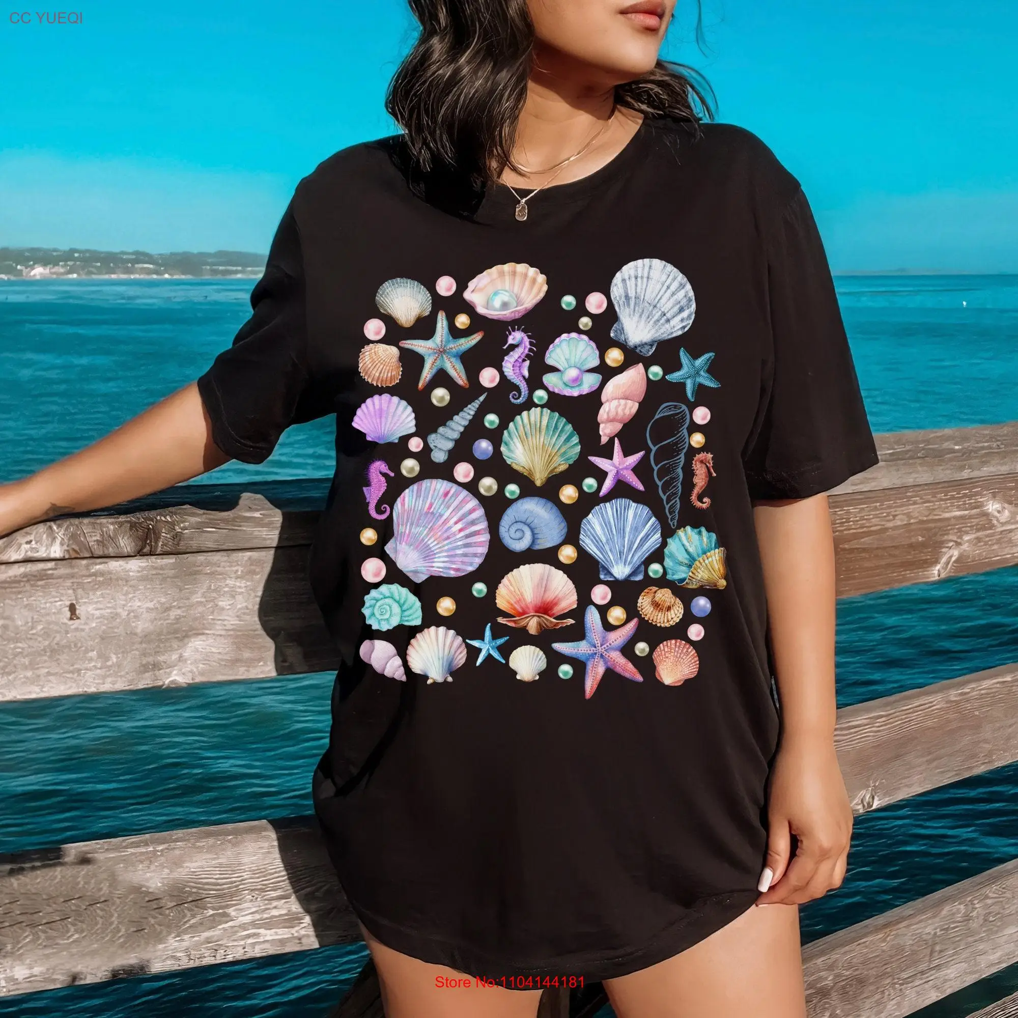 Seashells T Shirt Aesthetic Nautical with Ocean Inspired Design Oversized Coastal Surf Perfect Swimsuit Coverup Beach Vacation