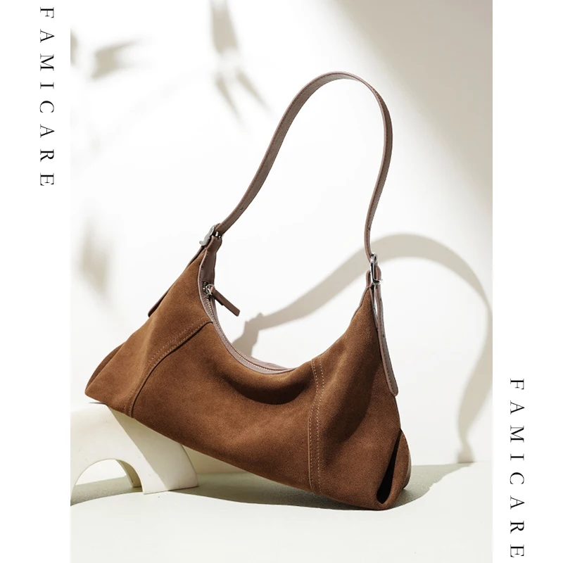 2025 Early Fall Suede Leather Underarm Dumpling Bag Unique Vintage Shoulder Crossbody Bag Women Casual Versatile Hobo Handbag