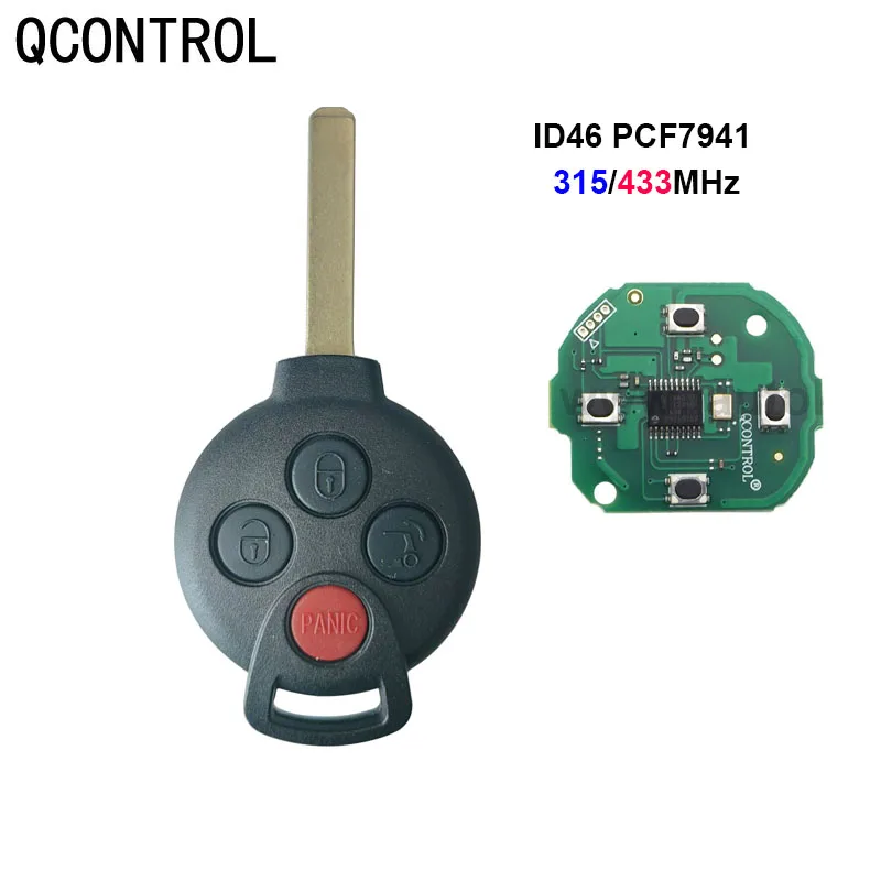 QCONTROL 433Mhz Complete Remote Key For Mercedes-Benz Smart Fortwo 451 2007 2008 2009 2010 2011 2012 2013 PCF7941 Chip