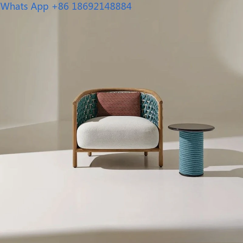 

Nordic Light Luxury Teak Outdoor Furniture for Homestays and Hotels, Rattan Woven Sofa, Leisure Villa Terrace Courtyard Sofa Set