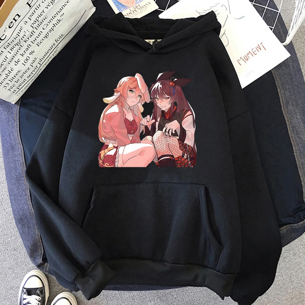 Yanfei Hoodie Hu Tao Sweatshirt Women Spring Tps Korean Style Clothes Kawaii Cartoon Printing Pullovers Game Graphic Hoody Girls