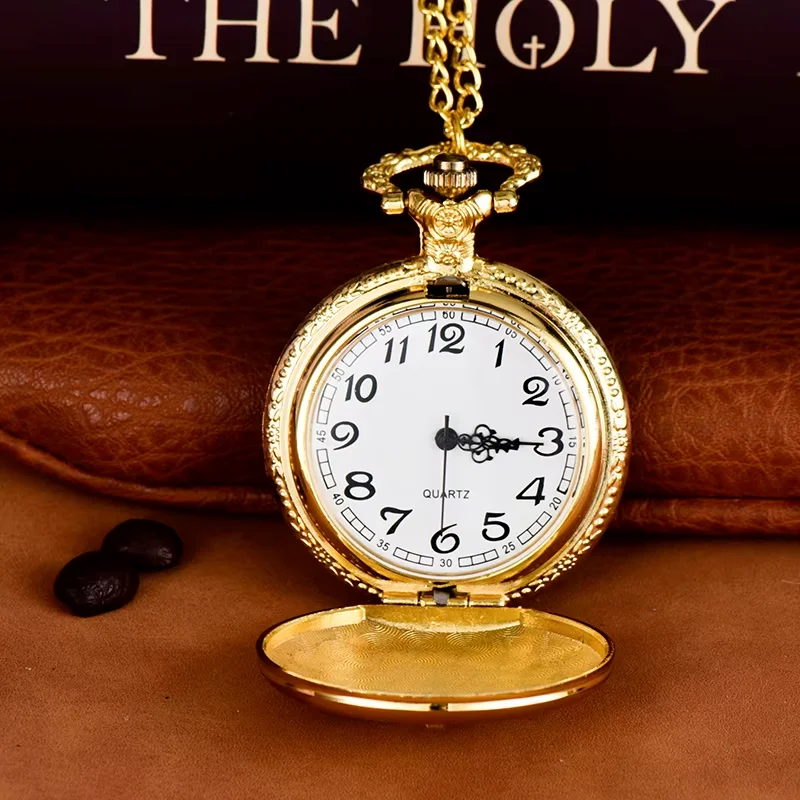 Gold embossed Paris Three view pocket watch large classic frosted embossed Paris Tower pocket watch