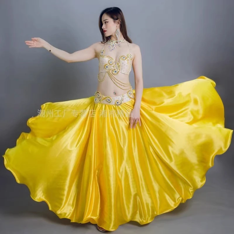 Customized Bellydance Group Costume Sexy Oriental Opening Dance Stage Dress Female Performance Costume Yellow Bra Belt Skirt Set