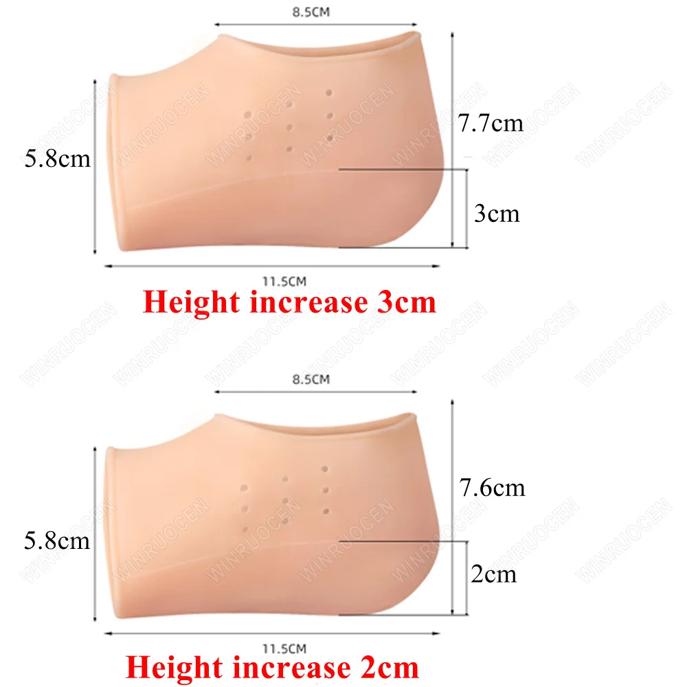 Unisex Invisible Height Increase 2-4CM Silicone Socks Gel Heel Pad Orthopedic Arch Support Heel Cushion Insoles Foot Massage Pad