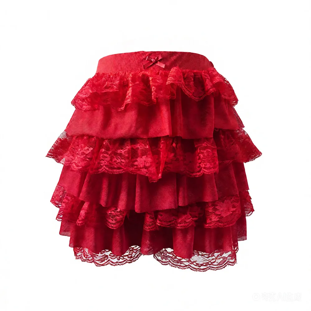 Gothic Sexy Layered Mesh Tulle Lace Mini Pleated Skirt Women Showgirl Party Dance Tutu Skirt Plus Size