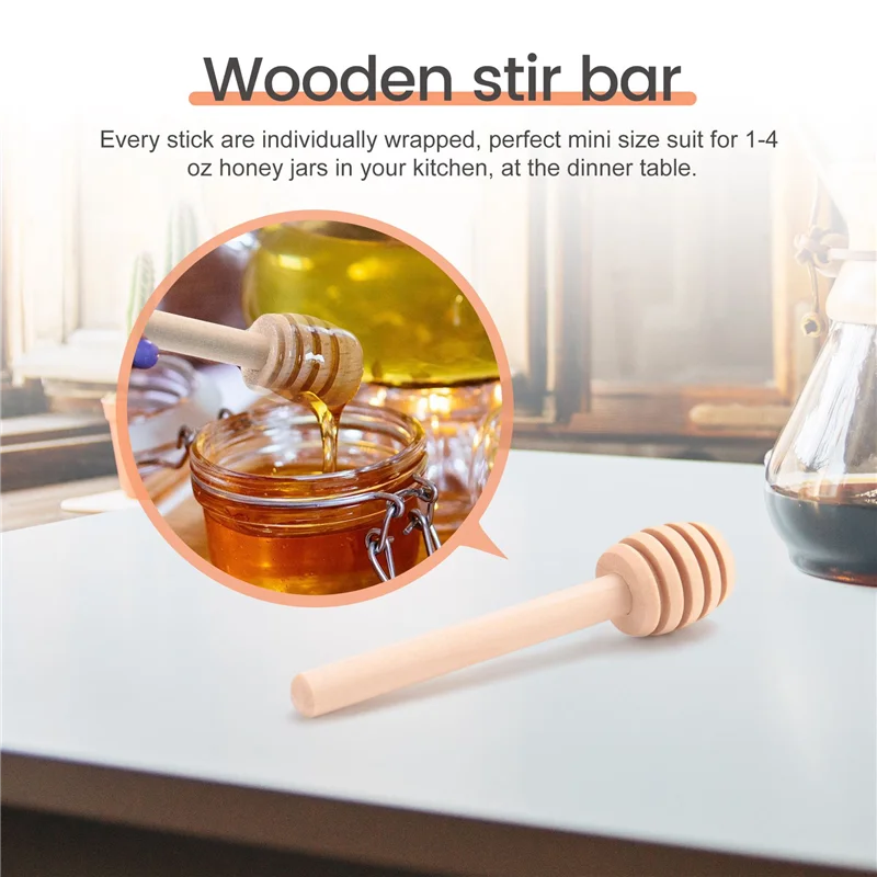 

50 Pack Of Mini 3 Inch Wood Honey Dipper Sticks, Individually Wrapped, Server For Honey Jar Dispenser Drizzled Honey, Wedding Pa