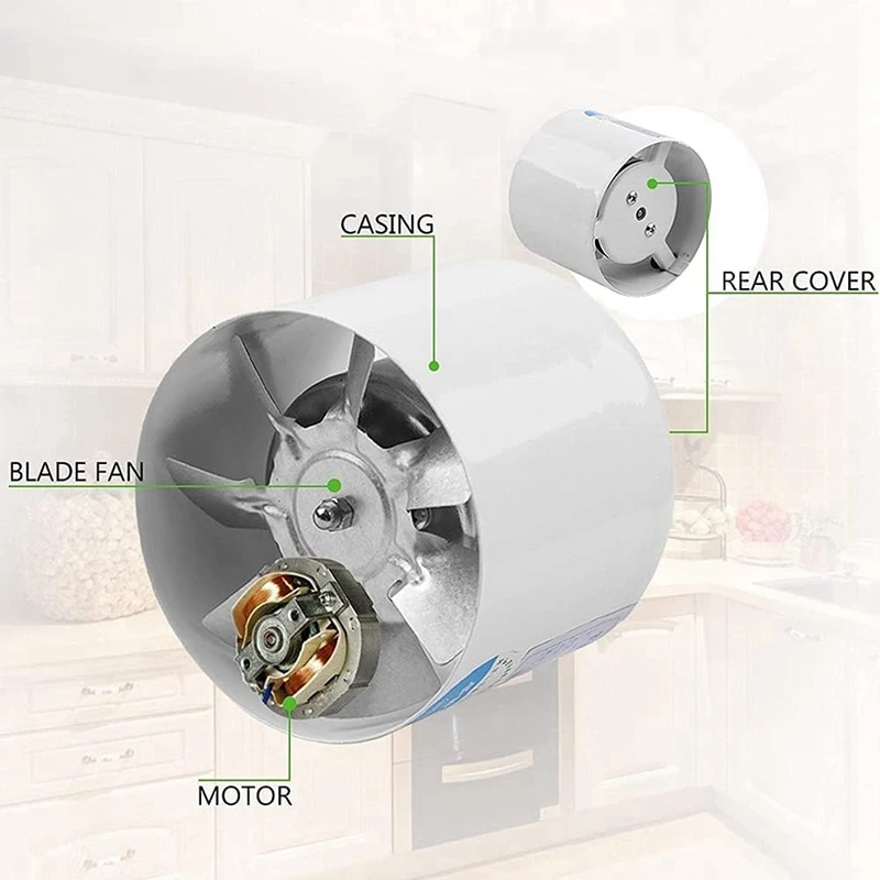 Ventilatore per condotto in linea da 4 pollici ventilatore per aria tubo metallico ventilazione ventilatore di scarico Mini estrattore ventilatore da parete per wc da bagno