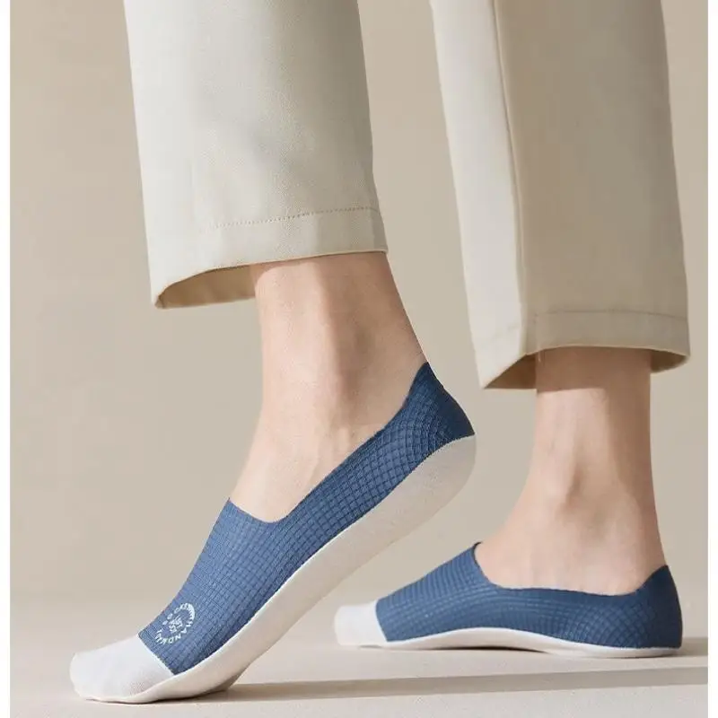 Calcetines informales de malla fina para hombre, 3 pares de cómodos calcetines invisibles para barco, resistentes al sudor con textura de gofre transpirable