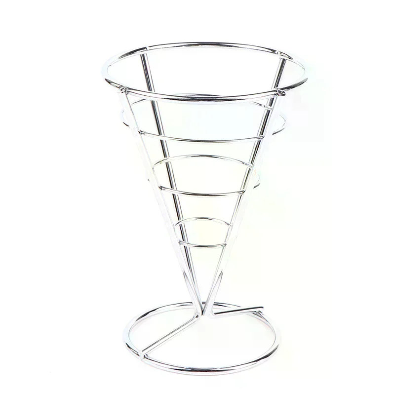 1 Set Stainless Steel French Fry Stand Cone Basket Holder for Fries Fish and Chips and Appetizers Kitchen Accessories Organizer