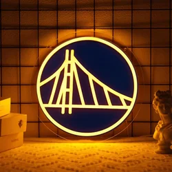 Golden Warriors Bridge Neon Sign Dimmable Basketball Team Logo Neon Light for Man Cave Bar Game Room Wall Decor Sports Fan Gift