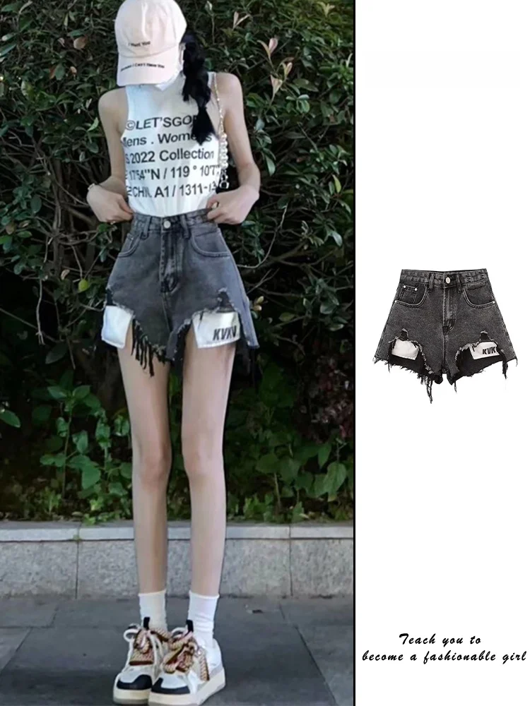 

Американские джинсовые шорты American Sle Spicy Girl Hole Denim для женщин: летние, тонкие, с высокой талией, утягивающие, с широкими штанинами, хит продаж