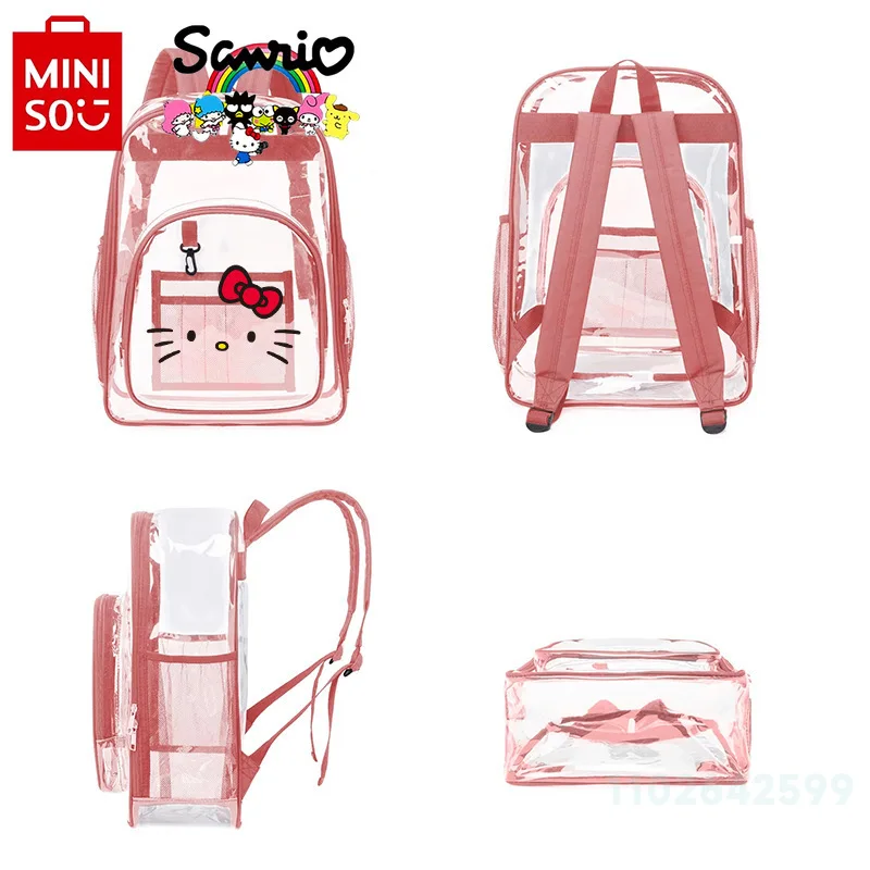 Mininstants-Sac à dos Hello Kitty pour enfants, sac à dos transparent pour filles, sac d'école de dessin animé mignon, à la mode et de haute qualité, nouveau