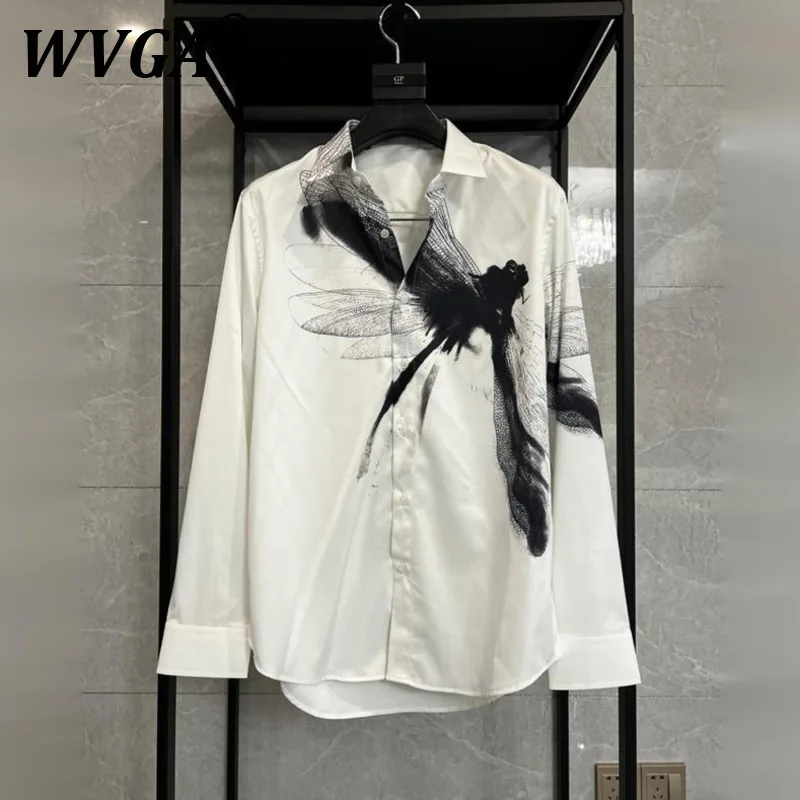 

WVGA Shirts Spring Autumn New Man Tide Printed Ice Silk Draped Trendy Design Non-Iron Niche Chic Casual Long Sleeved Tops W11394
