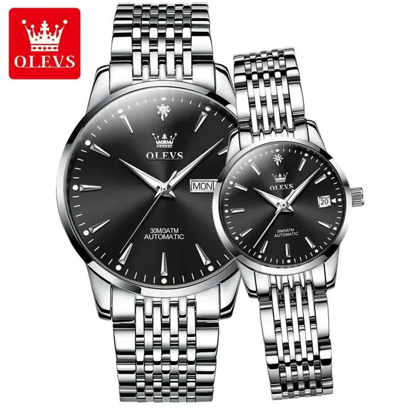 OLEVS 6635 Couple Watches Pair Men and Women Luxury High Quality Automatic Mechanical Wristwatch Fashion Lover's Watch