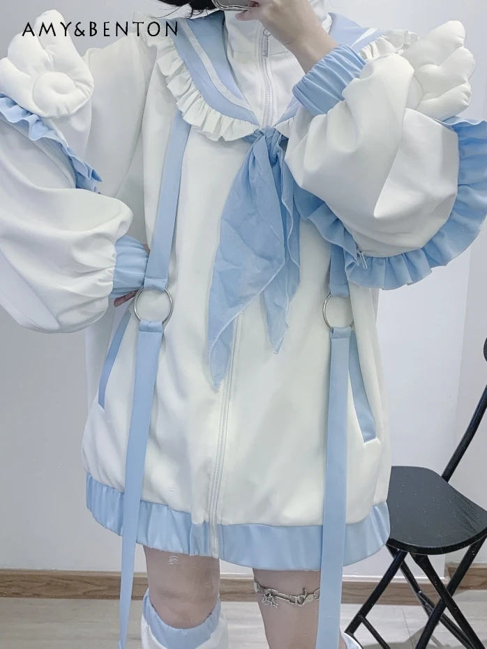 Chaqueta con cuello marinero para mujer, abrigo de gran tamaño, diseño Original, mina japonesa, producción en masa, Patchwork de agua, alas de