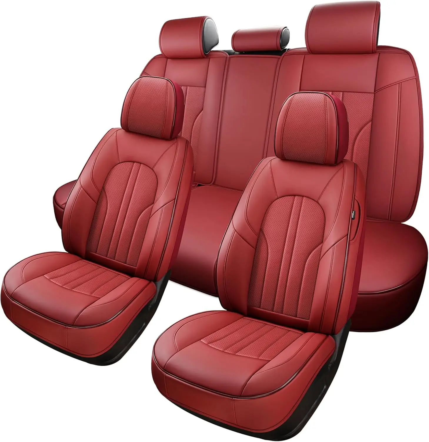 

Leather Car Seat Covers Full Set, Waterproof Fit RAV4 Accord Altima Rogue CX5 CRV Wine Red