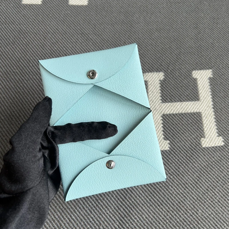Genuine Leather Goat Skin Key Coin Document Wallet Button Snap Closure Compact Size Men's Bifold Wallet Stylish Macaron Color