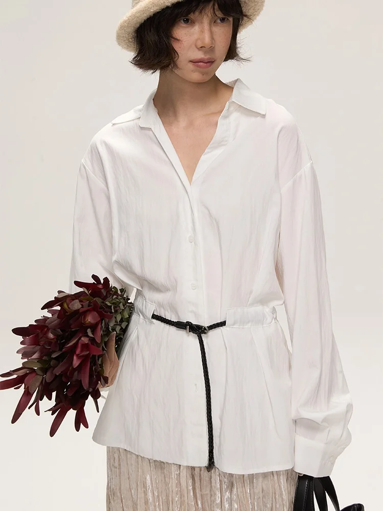 

Женская модная осенняя блузка Slim Fit в корейском стиле с воротником, приталенная, с длинными рукавами и свободными манжетами, из смесового хлопка