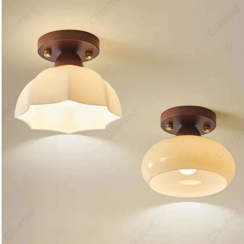 

New Japanese LED Cream Wind Glass Ceiling Lamp Living Room Dining Room Porch Aisle Balcony Decorative Lighting