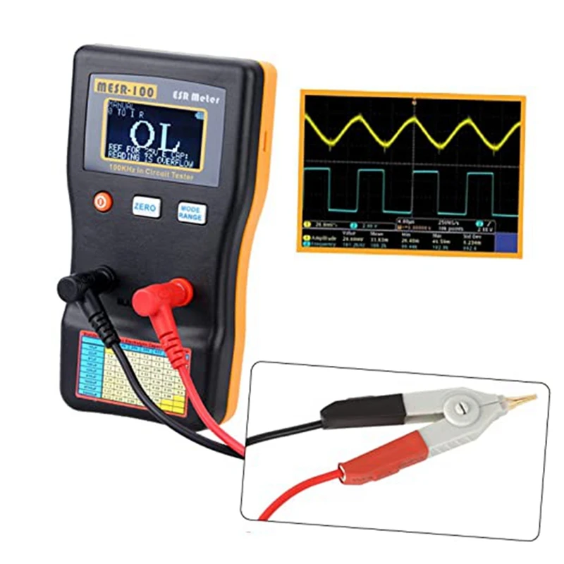 

A50I MESR-100 Capacitor Tester,0.001-100.0R With Test Clip Auto Ranging In Circuit LCR Meter For Measuring Capacitance