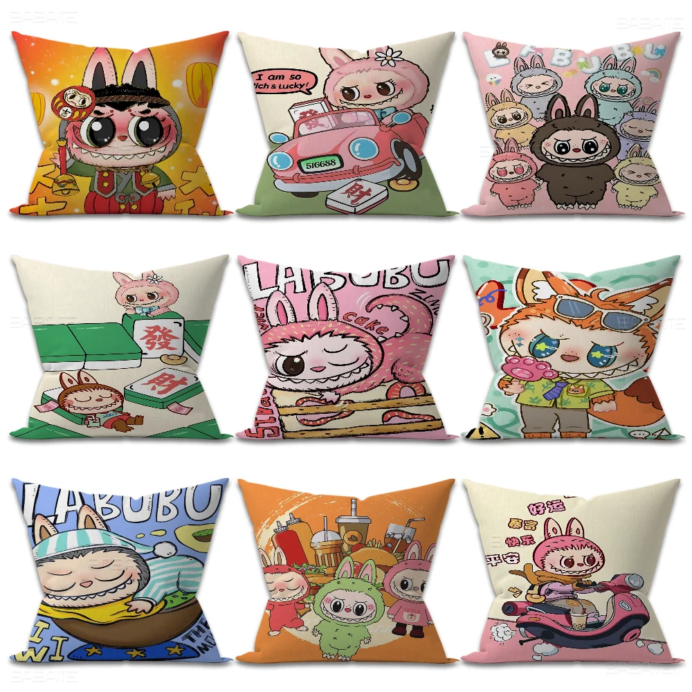 New Kawaii Cute L-Labubu Pillow Case Car Throw Pillow Case For Sofa Car Christmas Gift 40x40cm 45x45cm