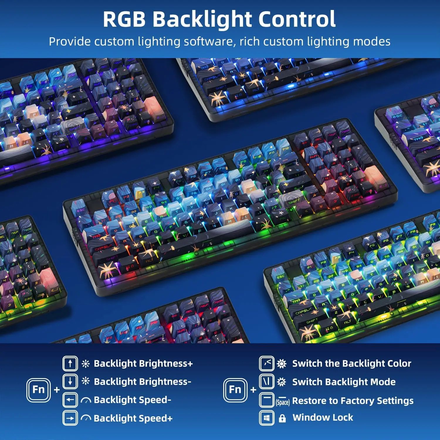 Механическая клавиатура ZORNHER ZH980, проводная/беспроводная связь с Bluetooth, настраиваемая прокладка для офисного использования, колпачок для клавиш со звездным небом RGB