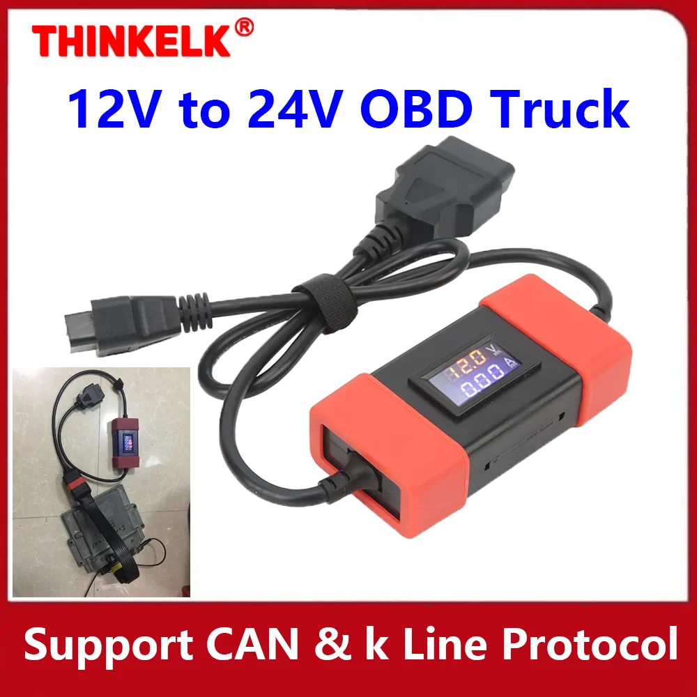 

12V to 24V OBD Truck Converter Heavy Duty Diesel Adapter Cable for Thinkdiag Launch X431 Easydiag2.0/3.0 K-Line Golo 3 Scanner