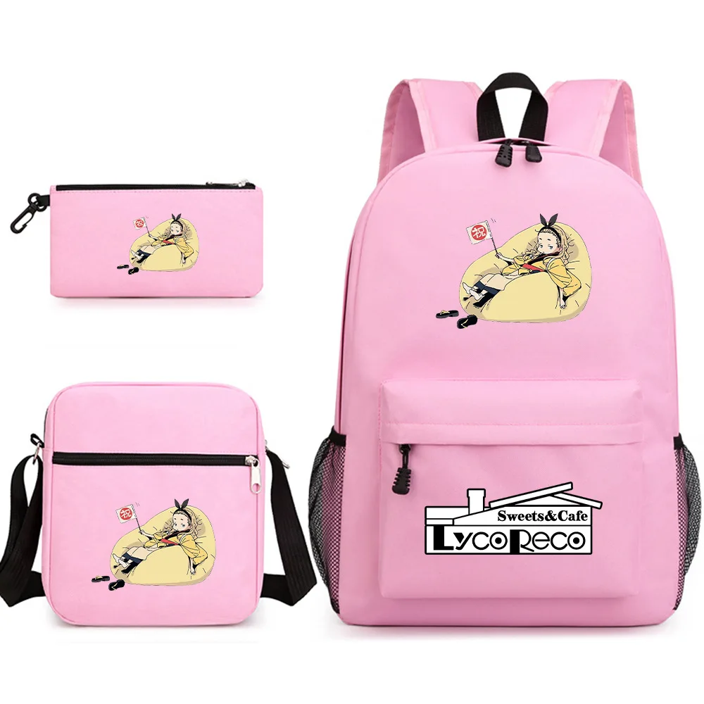 Harajuku Creative Cute Lycoris Recoil Print 3pcs/Set pupil School Bags Laptop Daypack Backpack Inclined shoulder bag Pencil Case