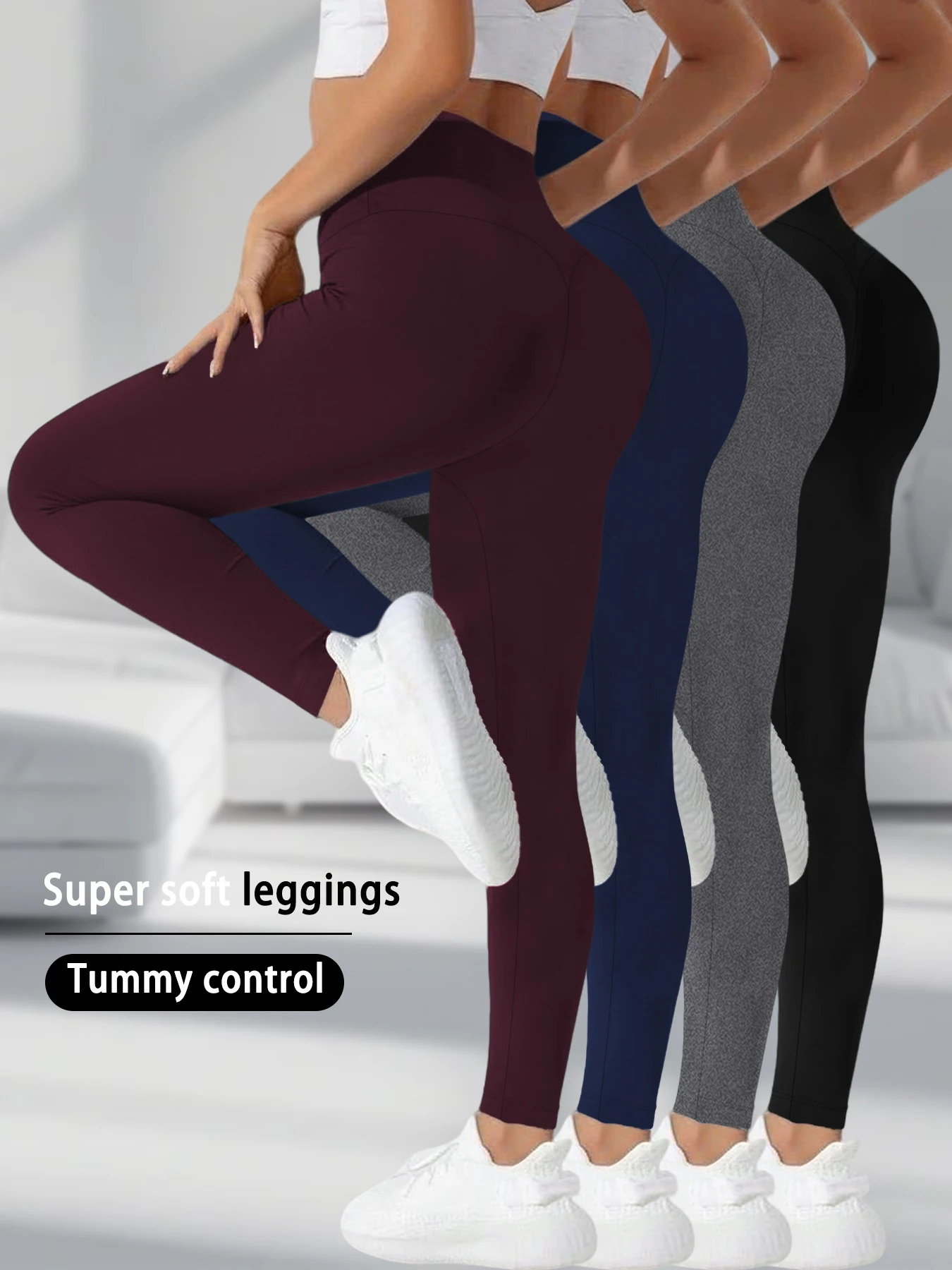 

4 пары женских леггинсов с высокой талией — супермягкая ткань с эффектом утягивания живота, идеально подходящая для йоги, бега и домашних занятий
