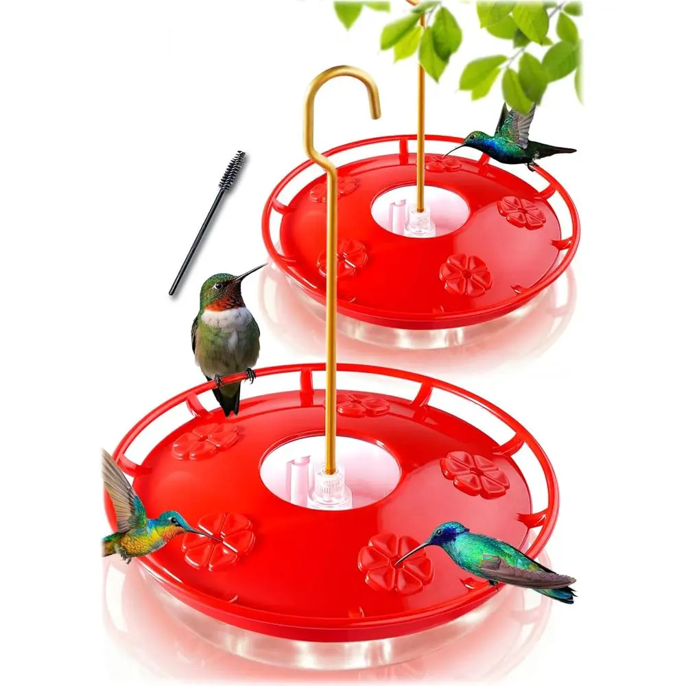 

2 Pack 16 oz Leak-Proof Dish-Style Bird Feeder with Built-in Ant Moat, 5 Proof Feeding Ports, Easy Clean, BPA Free Plastic, Hang
