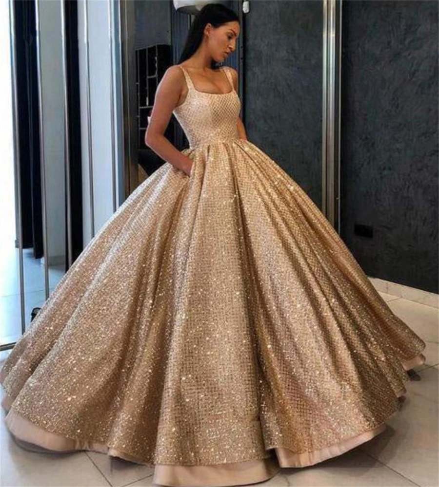 Brilhante champanhe lantejoulas Quinceanera vestidos, alças, vestido de baile, dezesseis vestidos, vestido de baile, festa champagne brilhante, 2022