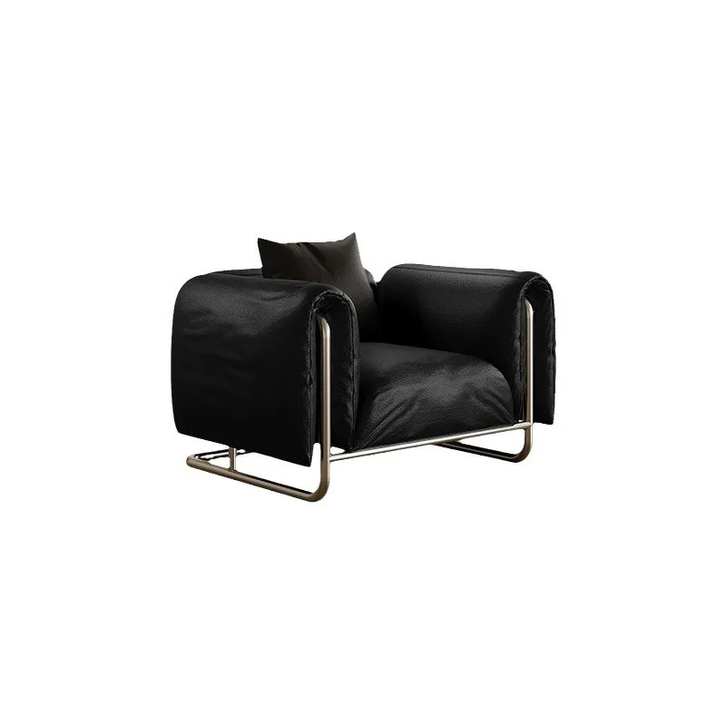 Black straight row single sofa small apartment living room anti-cat scratching leather sofa