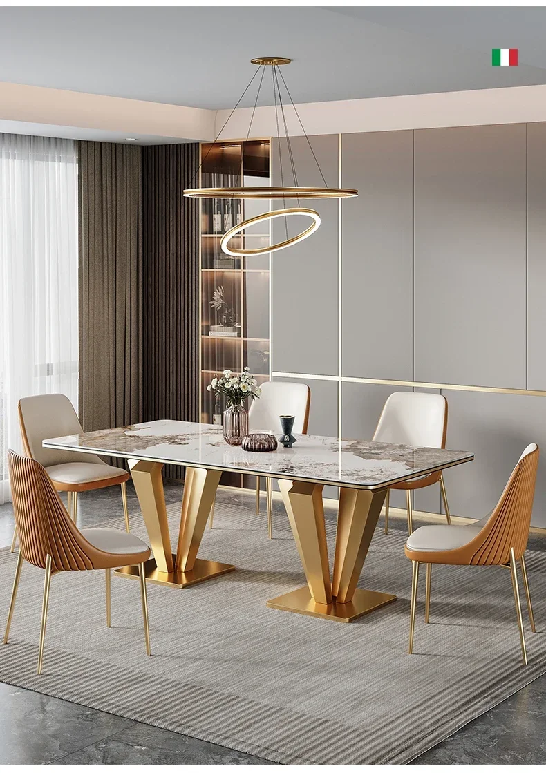 Rock Version Dining Tables and Chairs Set Affordable Luxury Style High-End Bright Designer Simple Modern Rectangular